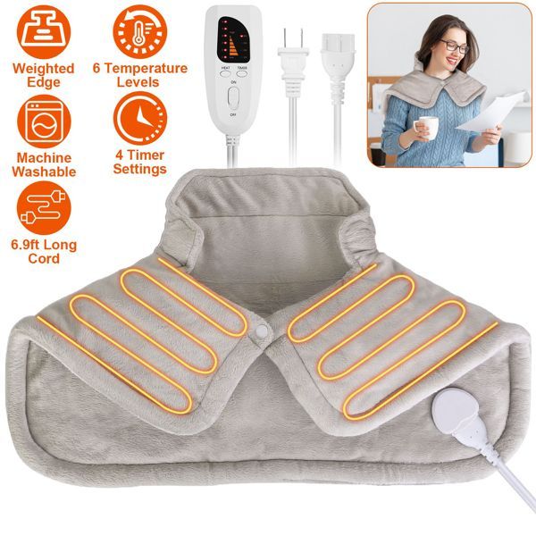 22.4x16.3in Large Weighted Heating Pad For Neck And Shoulders Electric Fast Heating Mat Neck Wrap Cushion Pain Relief With 6 Temperature Settings 4_voghion.com