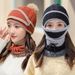 Mask For Women Winter Korean Style Knitted Thickened Ear Protection Wool Hat Set Fleece Warm_voghion.com
