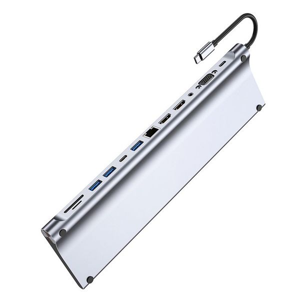 Plug Play Hub Type-C compatibile con immagini delicate senza unità 12 in 1 Doppia porta Ethernet HDMI 4K USB 3.0 Scheda SD/TF VGA PD_voghion.com