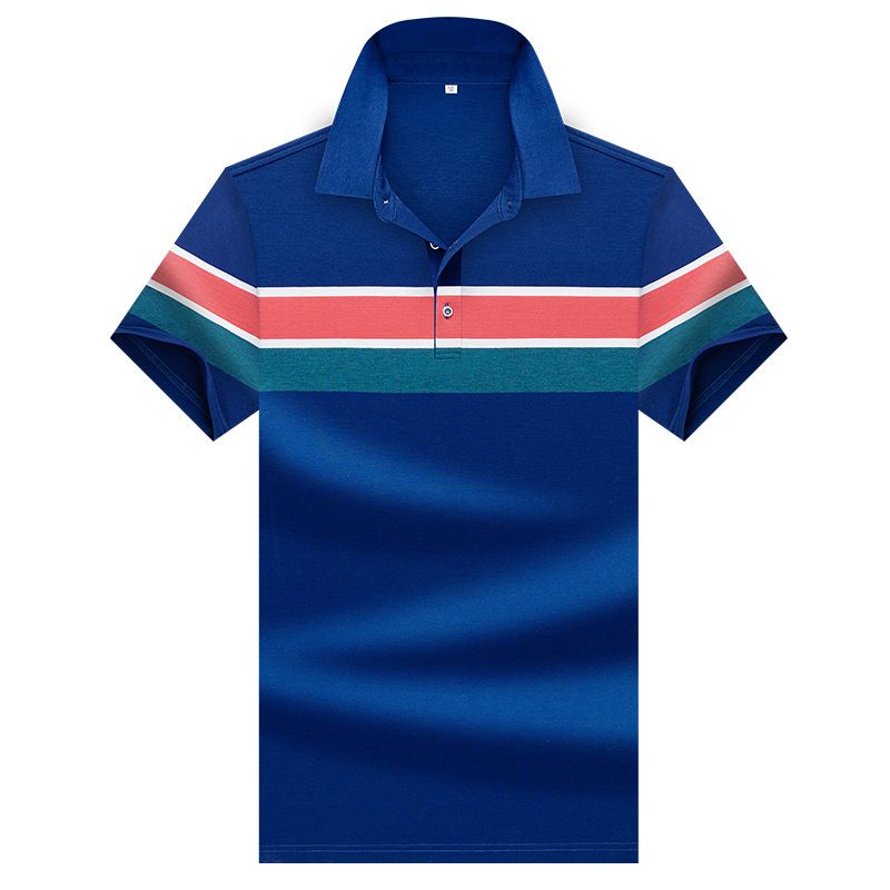 Men's Clothing Summer striped polo shirt men's casual middle-aged and young dad's outfit grandfather father short-sleeved T-shirt men's lapel T-shirt_voghion.com