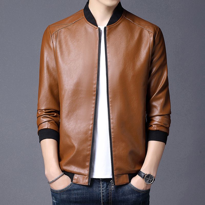 Giacca in pelle alla moda con colletto rialzato, autunno oversize 8XL, da uomo grasso_voghion.com