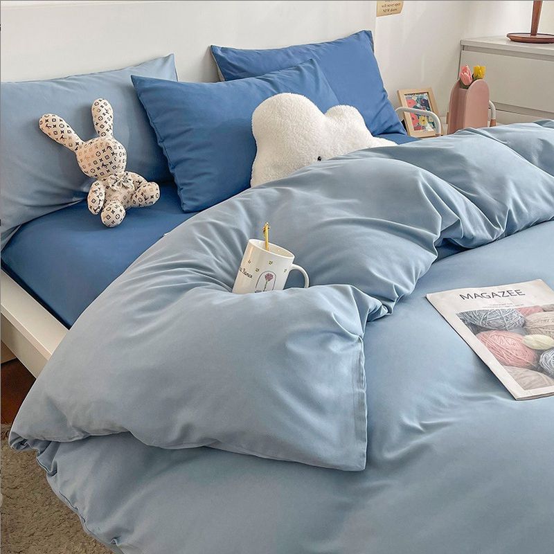 Set da quattro pezzi in tinta unita, copripiumino spazzolato lavato semplice, biancheria da letto primaverile in stile moderno per dormitorio studentesco_voghion.com