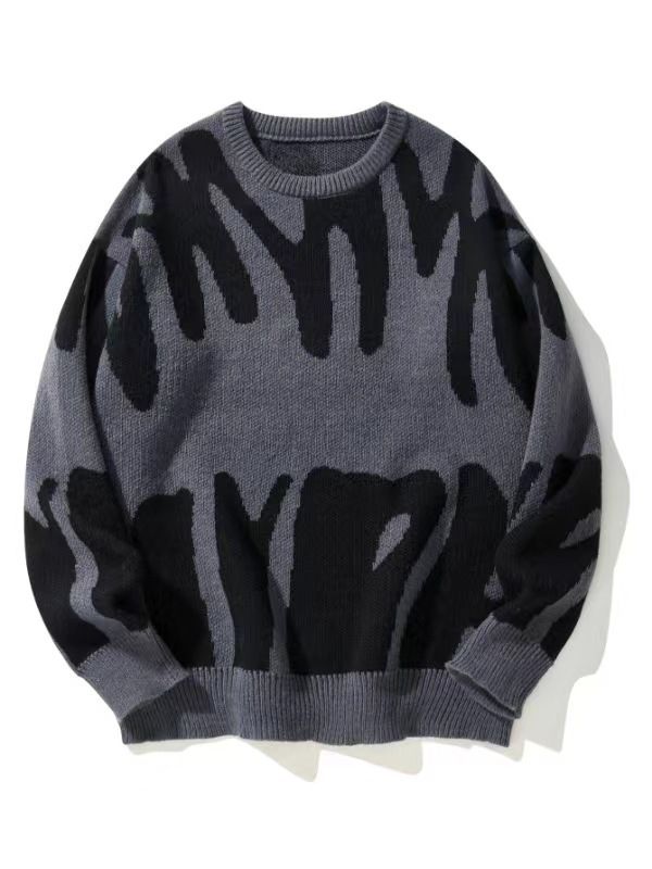 Unisex Color-Block-Pullover – Übergroßer Baumwoll-Leinen-Strick (S/M/L/XL, Retro-Paar-Stil, Weiß-Schwarz/Schwarz-Weiß/Grau-Schwarz/Khaki/Blau-Weiß)_voghion.com