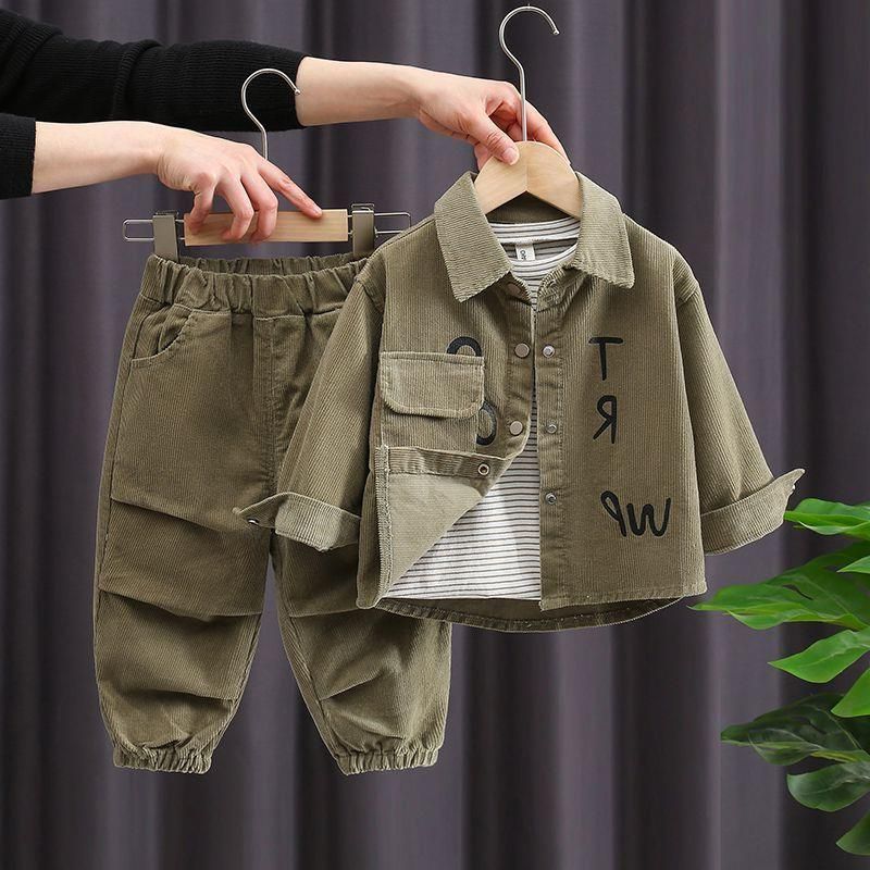 Kinderkleidung Jungen Herbstanzug Kollektion Acht Jahreszeiten Neue Kinder Hübscher Baby Frühling Und Herbst Trendy Cord Zweiteiliger Anzug Trendy_voghion.com