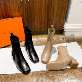 Stivali da donna Qiangshengda corti, autunnali e invernali, con punta quadrata spessa, in maglia color albicocca, con tacco medio, elasticizzati, vestibilità slim_voghion.com