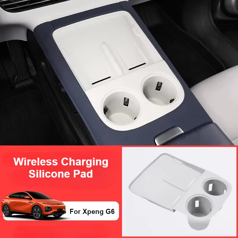 Auto-Zentralsteuerung, Silikon-Drahtlos-Ladepad für Xpeng G6 2023 2024 2025, rutschfestes Wasserbecherhalter-Einsatzpad, Zubehör_voghion.com