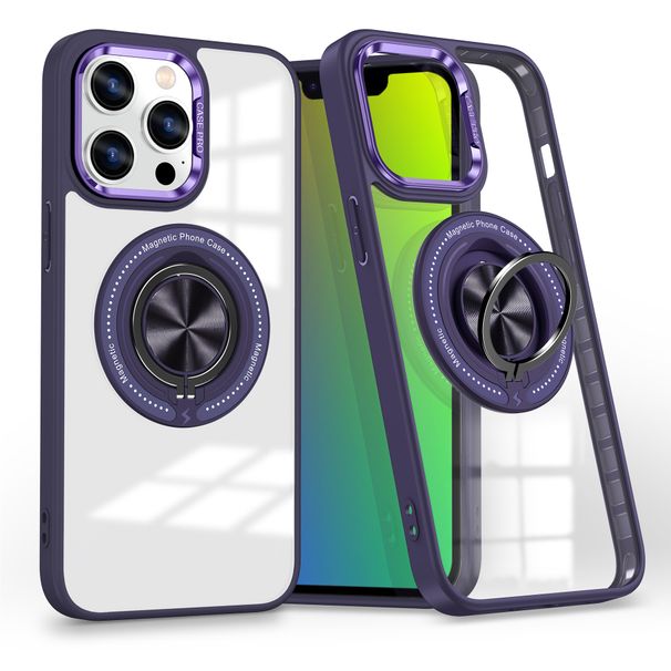 Phone Case & Covers Applicable 15Pro Mobile Phone Case Transparent Ring Car Invisible Bracket Magnetic Suction Protective Cover_voghion.com