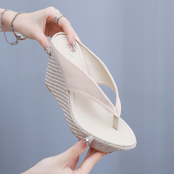 Damenschuhe, 9 cm, Bohemian-Strandsandalen, Flip-Flops mit dicker Sohle und Keilabsatz, süße Flip-Flops, wasserdichte Plateau-Flip-Flops_voghion.com