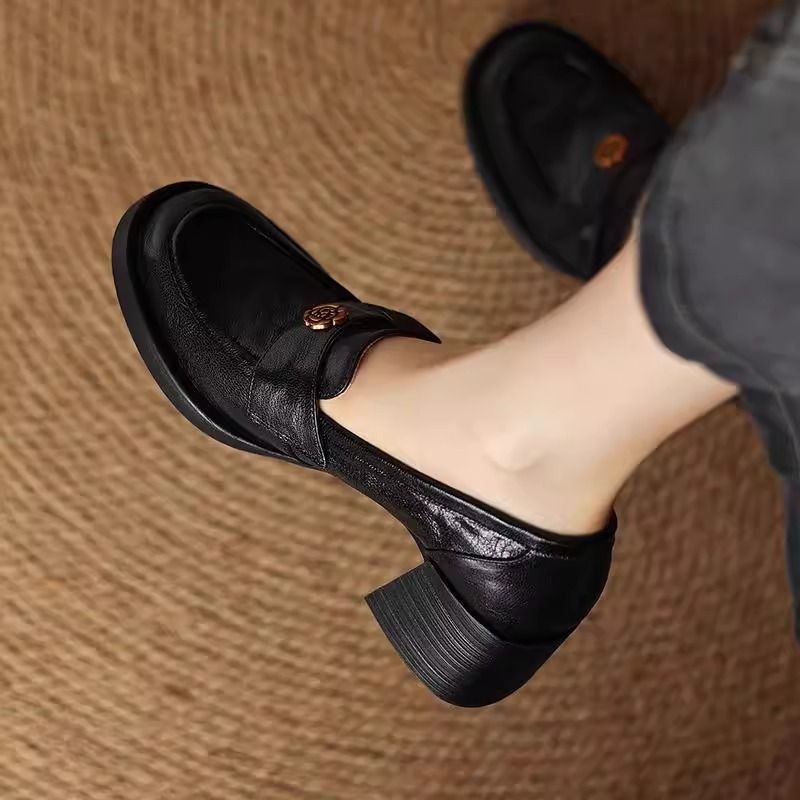 High-heeled loafers spring and summer new slip-on thick sole single shoe woman_voghion.com
