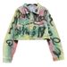 Women's Clothing Short Denim Jacket Early Spring New Small Size Slim Goods Hand Painted Graffiti Design Long Sleeved Top_voghion.com