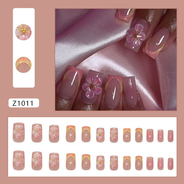 Nail art staccabile Beauty & Health Girl, con sfumature blush, strisce tridimensionali, fiori di ghiaccio, fagioli dorati, stile Ins, 24 pezzi_voghion.com