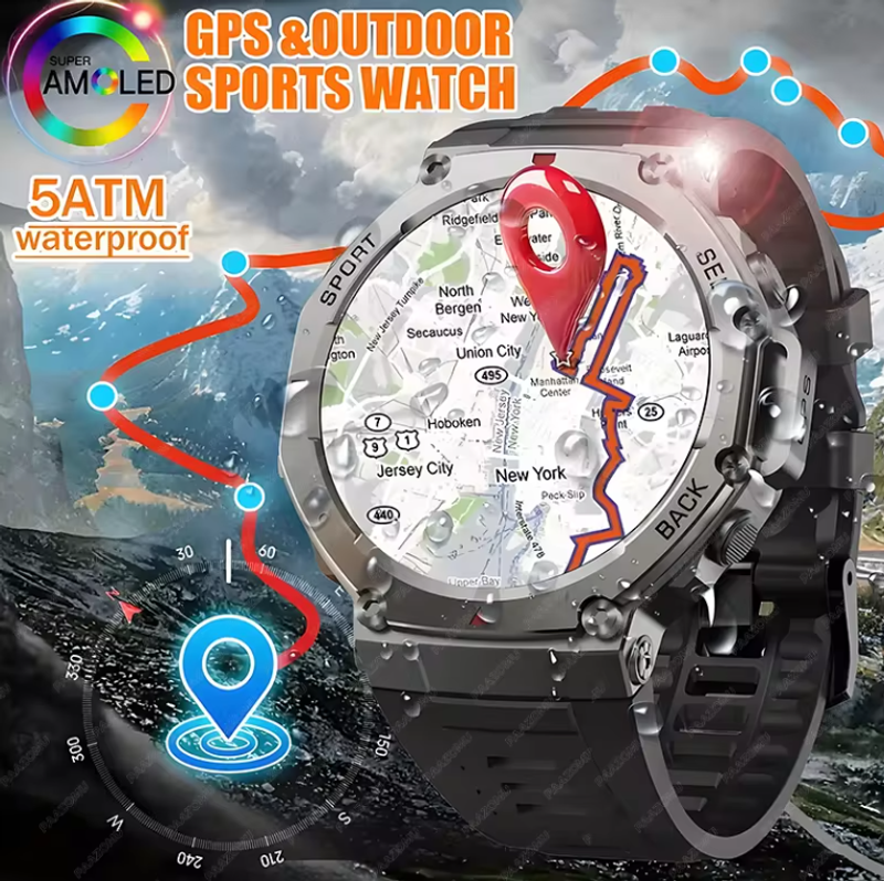 New Smart Watch 466*466 1.43 AMOLED Full Touch Screen 5ATM Waterproof GPS 500mAh High Battery Compass 170+ Sports Modes For Men_voghion.com