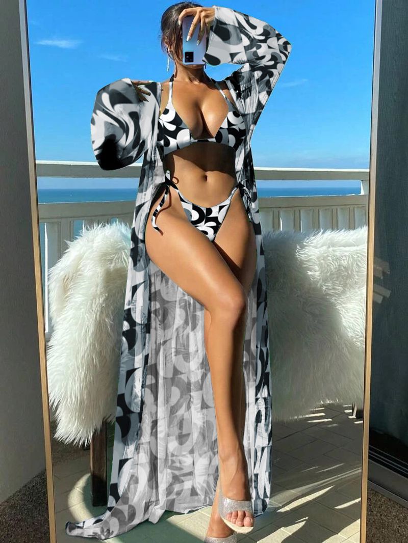 Maillot de bain trois pièces fendu pour femmes, manches longues, chemisier ins, bretelles de célébrités d'internet, bikini_voghion.com
