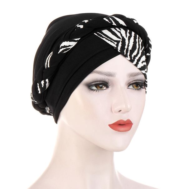 Two-color floral fabric splicing short braid forehead and forehead cross braid hat multi-color turban hat Indian hat_voghion.com