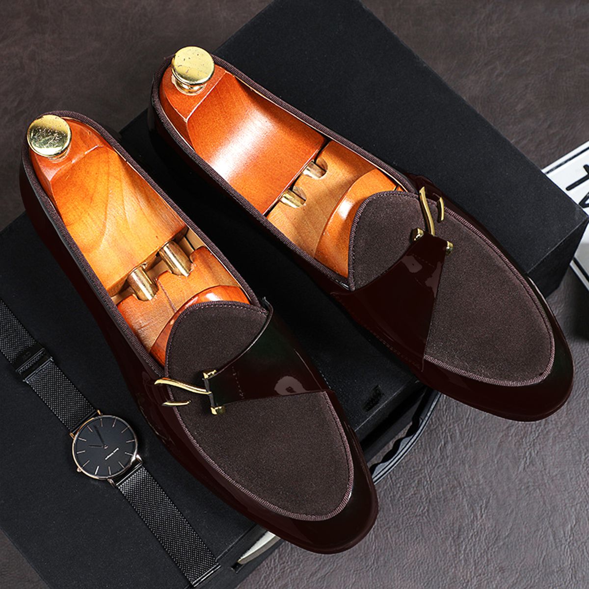 Mocassins décontractés à bout carré pour hommes avec boucle latérale - Chaussures professionnelles et élégantes pour les affaires et les loisirs (Pointures 40-48)_voghion.com