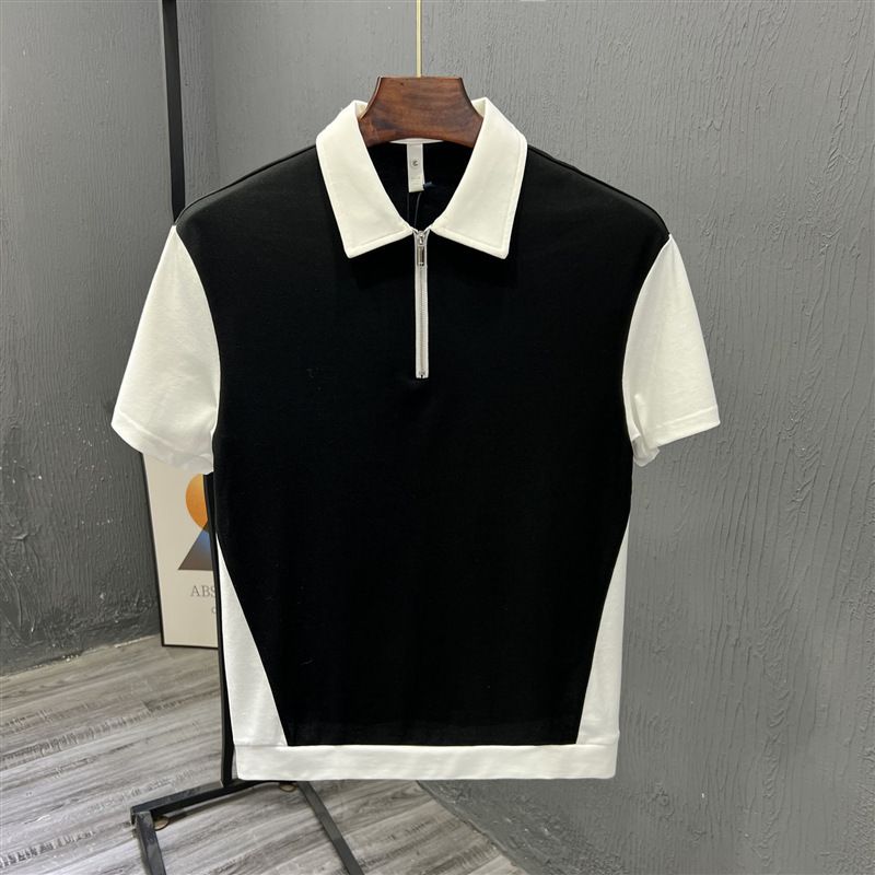 Men's Clothing Summer New Men's Fashion Half Zip Polo Shirt Short Sleeve Slightly Wide Casual Color Matching Half Sleeved T Shirt Trend_voghion.com