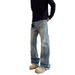 Herrenbekleidung High Street Cleanfit Katzenschnurrhaarmuster Distressed Jeans Gerade ausgestellte Vibe Lange Hose_voghion.com