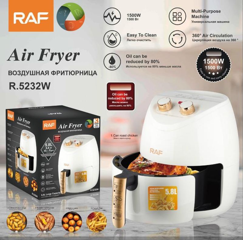 RAF European Style Air For Home Use, Large Capacity, Multifunctional Smart French Fry Maker, Automatic Fryer 5.8L_voghion.com