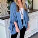 Women's Clothing Denim Cape Jacket With Flounce Hem – Stylish Batwing Sleeve Open Front Cardigan For Fall_voghion.com