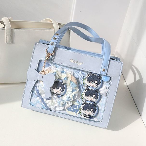 Borsa a tracolla versatile in stile cinese, stile anime, con distintivo trasparente, da donna, color crema, primavera, ciliegia_voghion.com