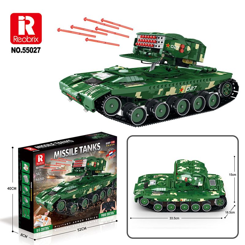 Zhen Brick Reobrix55027 Militaire bouwstenen serie Tank raket afstandsbediening model jongens educatief speelgoed_voghion.com