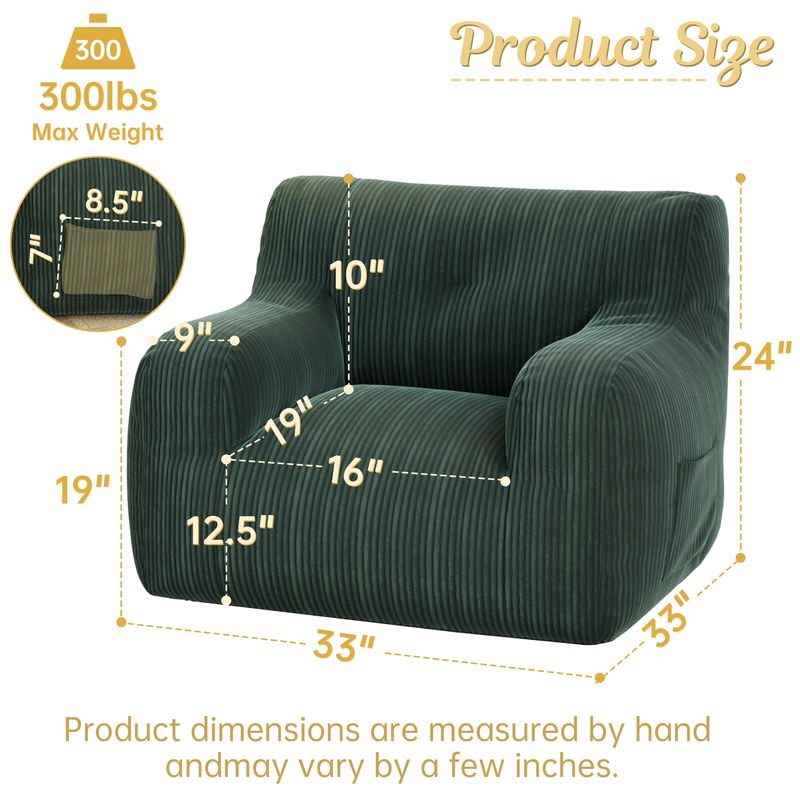 Bean Bag Chairs For Adults And Kids - Bean Bag Sofa With Tufted Soft Stuffed Filling For Living Room,Bedroom Accent Sofa Chair With Pocket_voghion.com