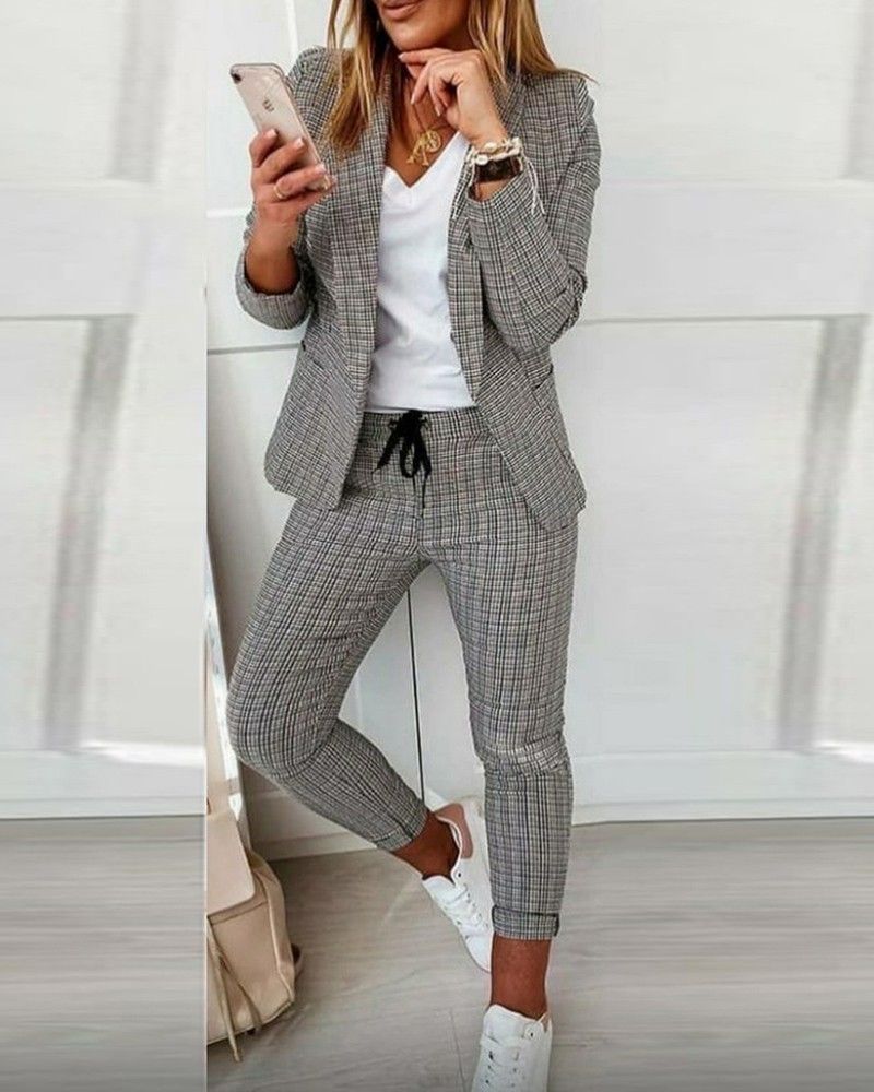 Women's fashion new plaid leisure suit suit_voghion.com