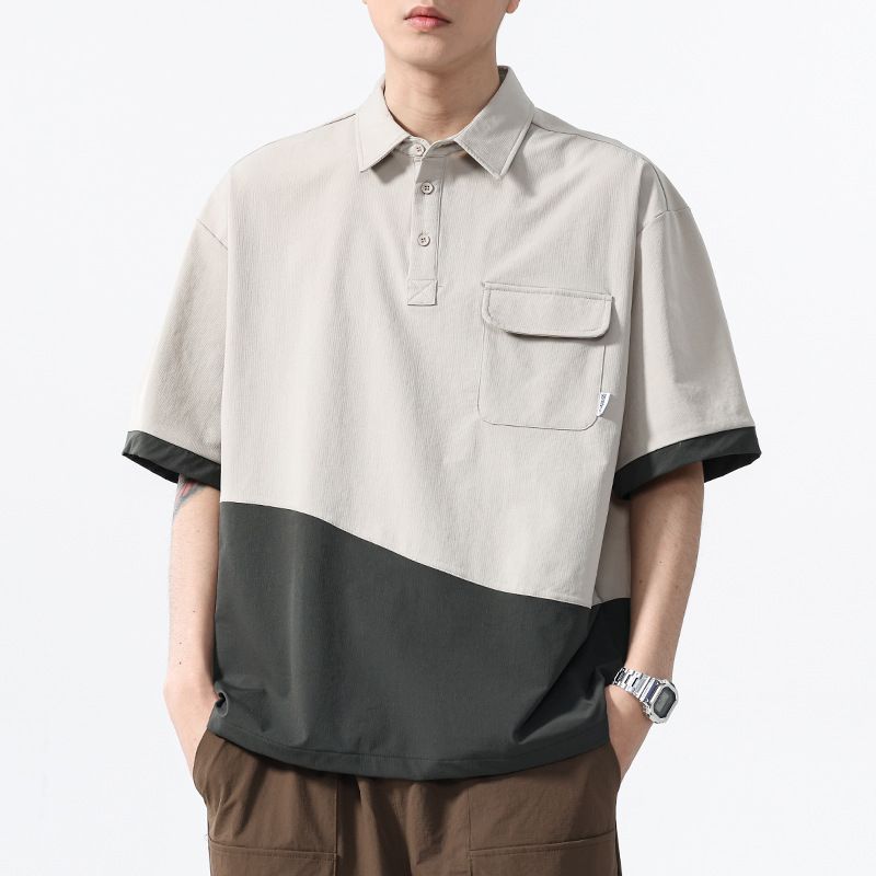 Sommer Cooles Poloshirt im Bergstil mit kurzen Ärmeln für Herren, lockeres, lässiges T-Shirt mit Outdoor-Kragen_voghion.com