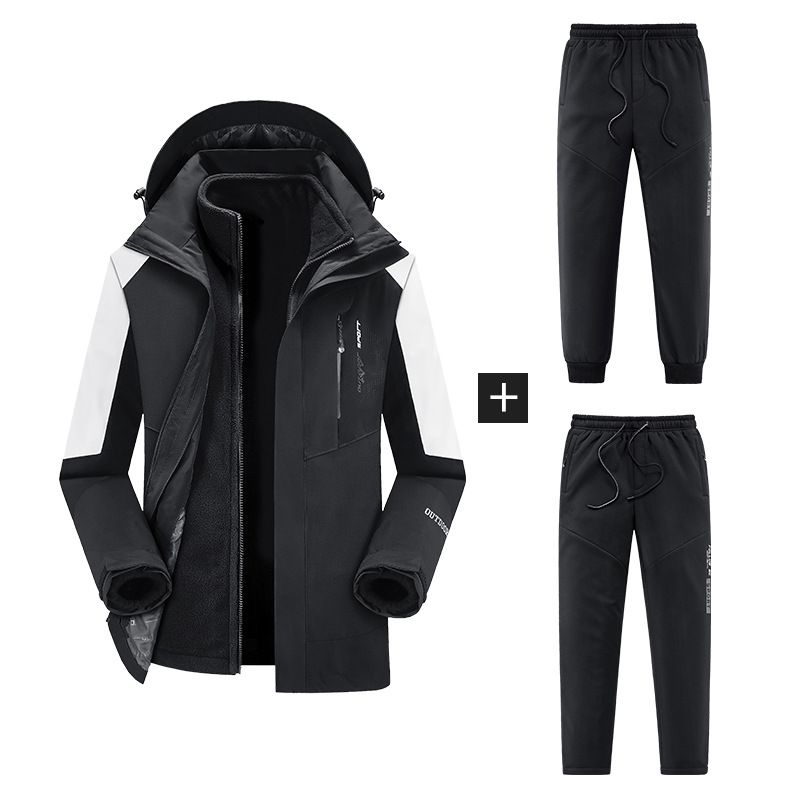 Men's Clothing Rush Clothes Set Men's Three-in-One Two-piece Set Fleece-lined Waterproof Hiking Pants_voghion.com