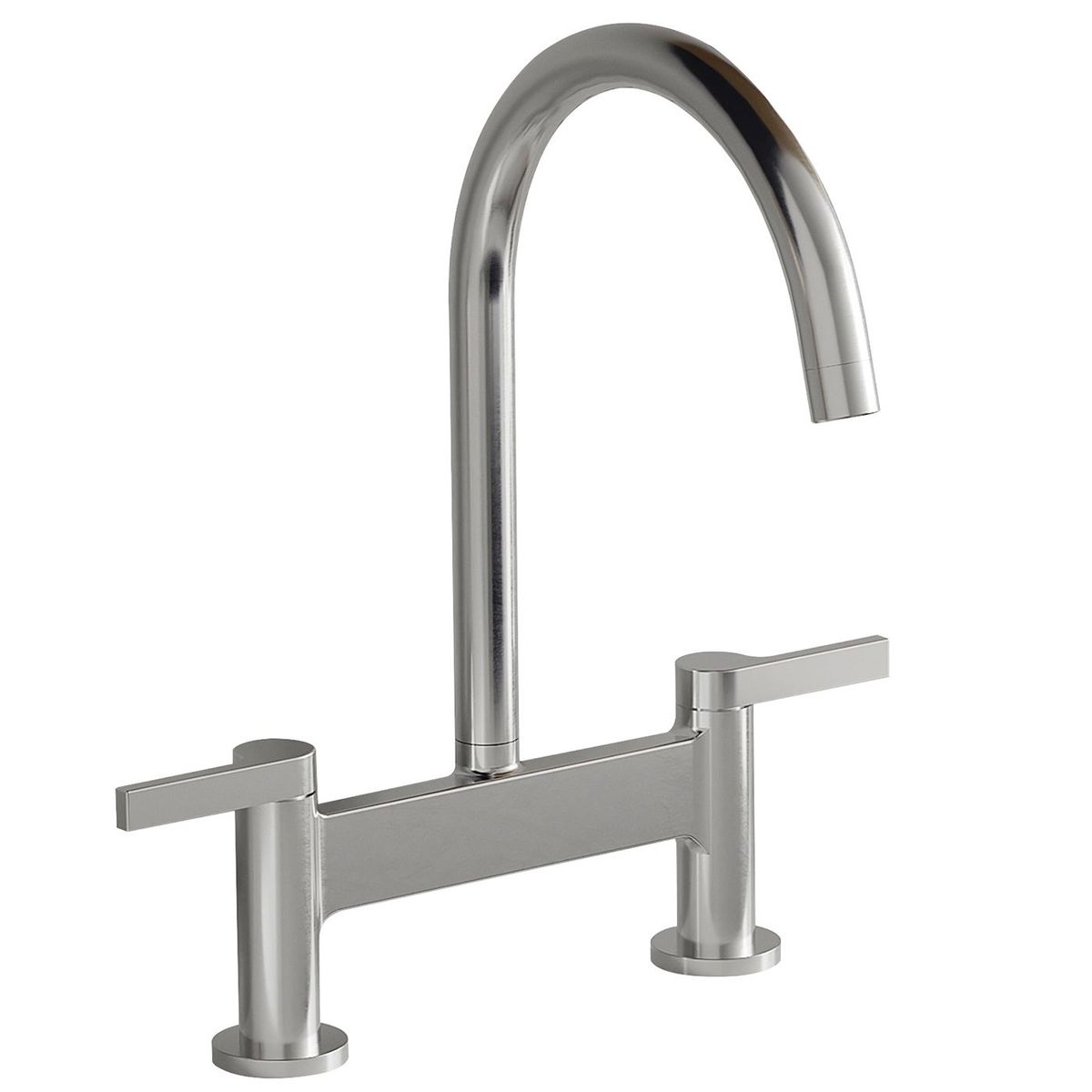 Modern Double Handle 2 Holes Deck Mount Bridge Kitchen Faucet With 360 Swivel Spout Sink Faucet In Brushed Nickel_voghion.com