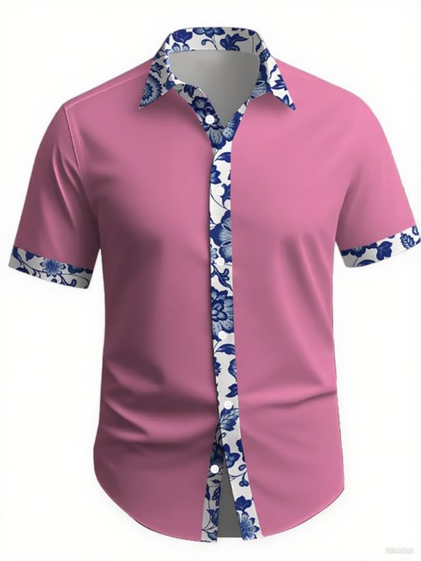 Summer Men's Wear Hawaiian Holiday Leisure Digital Printing Contrast Color Men's Short Sleeved Shirt_voghion.com