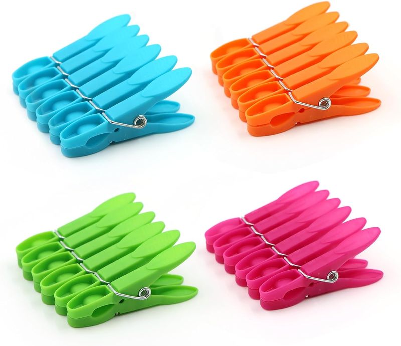 JABINCO Colorful Plastic Clothespins, Heavy Duty Clothes Clips With Spring Clips, Drying Clothespins Set (24 Pieces)_voghion.com