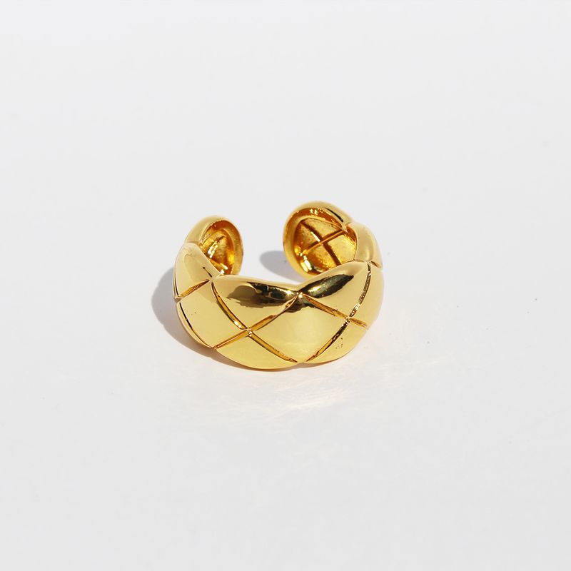 Messingplattierter echter Goldring mit offenem Tidal-Muster, kleiner duftender Wind-Diamant-Karomuster, Damen, breite Edition 166_voghion.com