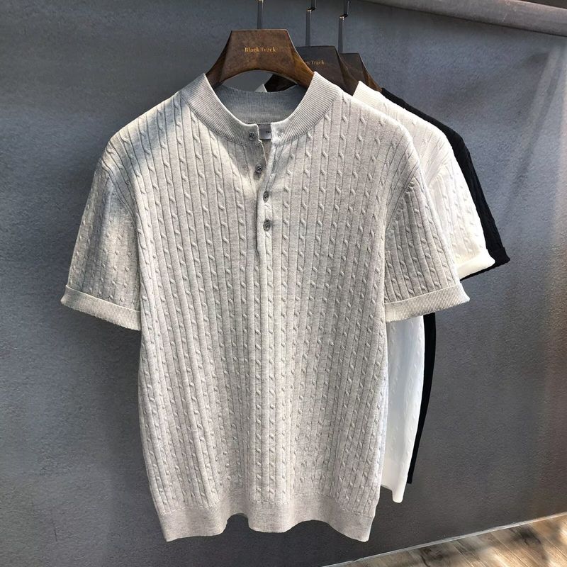 Men's Clothing Knitted Pullover Short Sleeve Thin Fashion Design Shirt Top_voghion.com