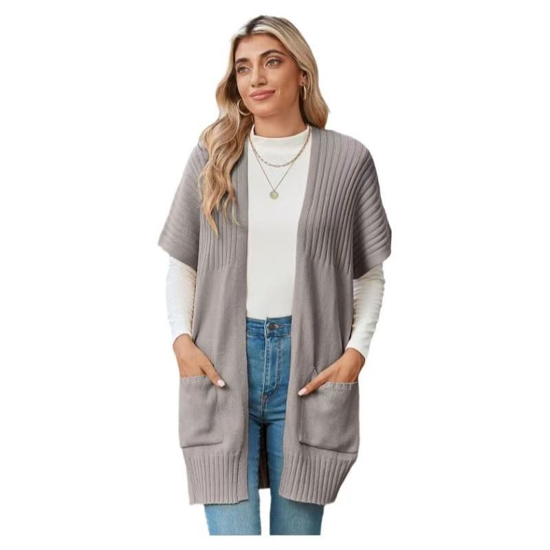 Übergroße Strickjacke für Damen – weicher, grober Zopfpullover mit Taschen, V-Ausschnitt vorne offen, lange Ärmel, locker sitzender Freizeitmantel_voghion.com