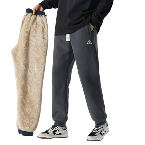Men's Winter Warm Fleece Lined Sweatpants, Drawstring Leg Opening, Jogger Pants_voghion.com