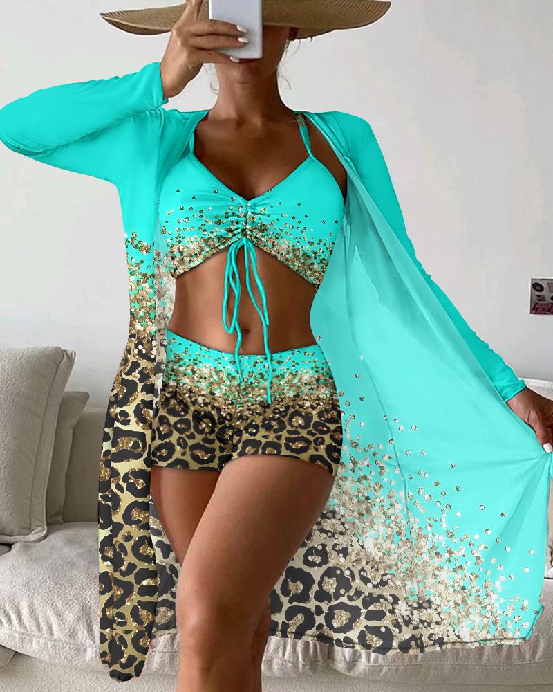 Women's Clothing Three Piece Bikini Split Printed Boxer Briefs Swimsuit Sexy Bikini_voghion.com