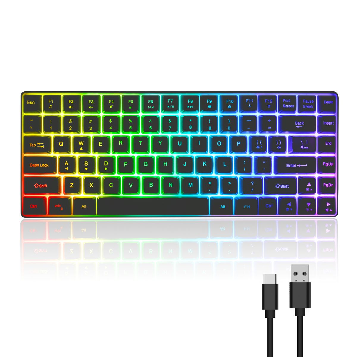 Teclado inalámbrico de 84 teclas con carga luminosa para juegos, teclado con cable tipo C para computadoras de escritorio y portátiles._voghion.com