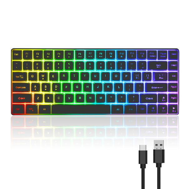 Teclado inalámbrico de 84 teclas con carga luminosa para juegos, teclado con cable tipo C para computadoras de escritorio y portátiles._voghion.com