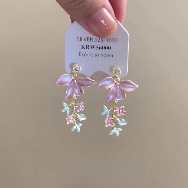 Romance Pink Petal Micro Pave Zircon Spring Summer New High-Value Tassel Versatile Earrings For Women_voghion.com