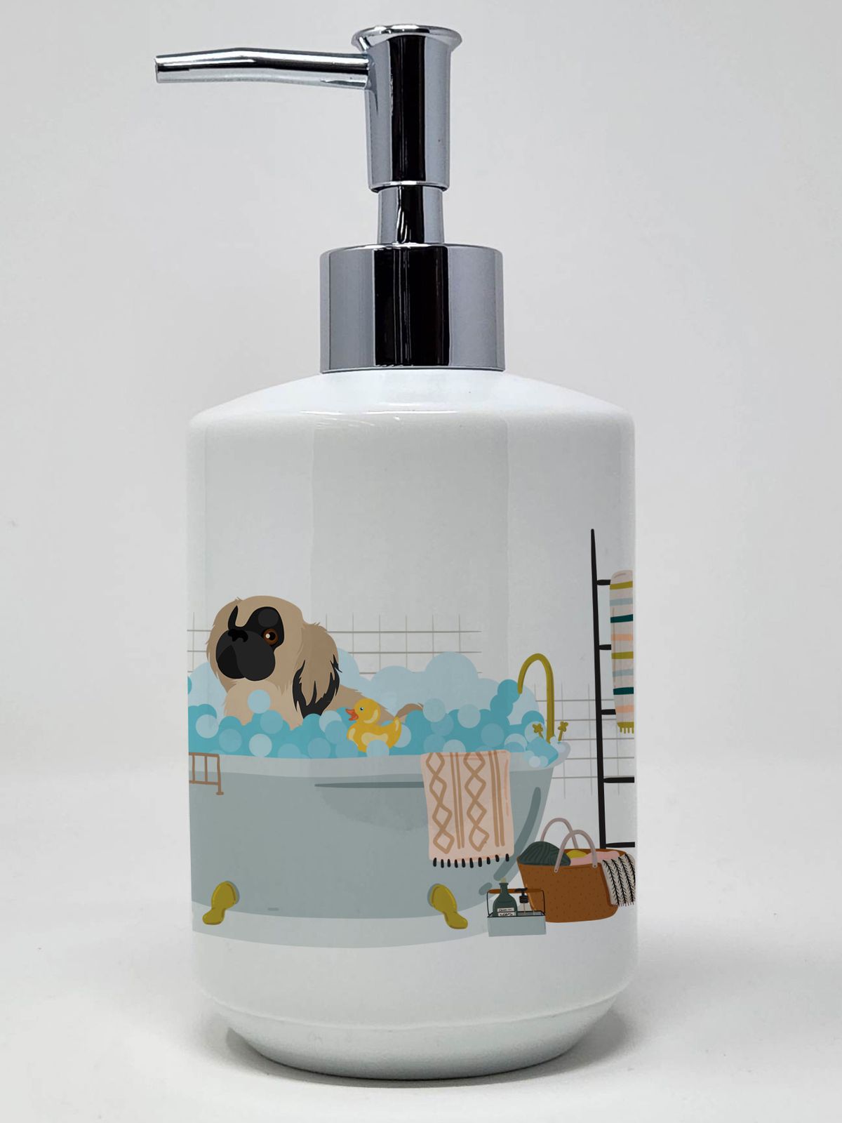 Cream Pekingese Ceramic Soap Dispenser Hand Soap Dispenser Pump Bottles for Bathroom Kitchen, Empty Refillable Liquid Soap Container_voghion.com
