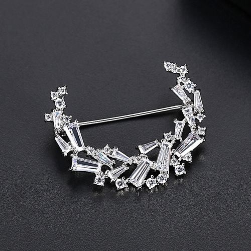 Elegante Mondbrosche für Damen – Geometrisches Design mit Zirkonsteinen, hochwertige Kupferlegierung, modische Anstecknadel fürs Büro und als Geschenk_voghion.com