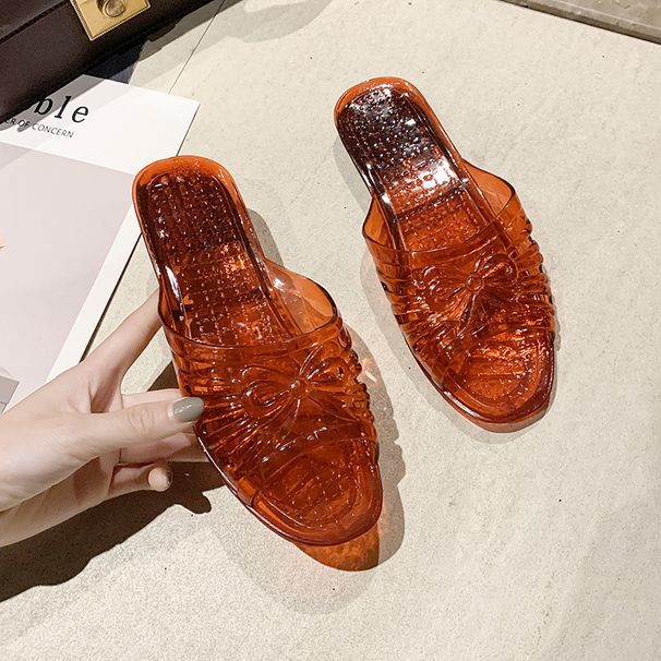 Household For Women Jelly Transparent Crystal Soft Sole Non-Slip Plastic Candy Color Casual One-Word Slippers Summer_voghion.com