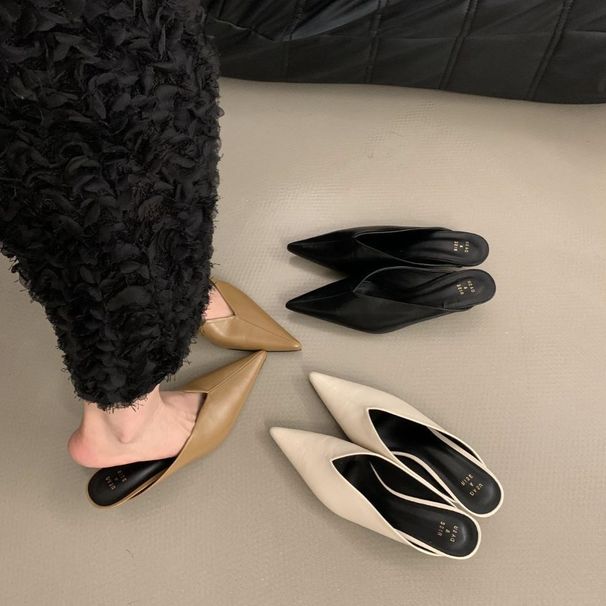 2025 Inizio Primavera Design Francese Senso, Niche Cat Heel Appuntito M Ü Ller Scarpe Temperamento, Pantofole a Mezza Punta, Cool On_voghion.com