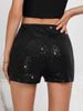 2025 Fashion Sequin Slim Fit Hot Pants Black Solid Color Mid-Waist Sexy Straight Shorts_voghion.com