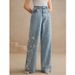 Jeans elasticizzati ricamati da donna taglie forti - Comodi jeans dritti con dettagli floreali_voghion.com