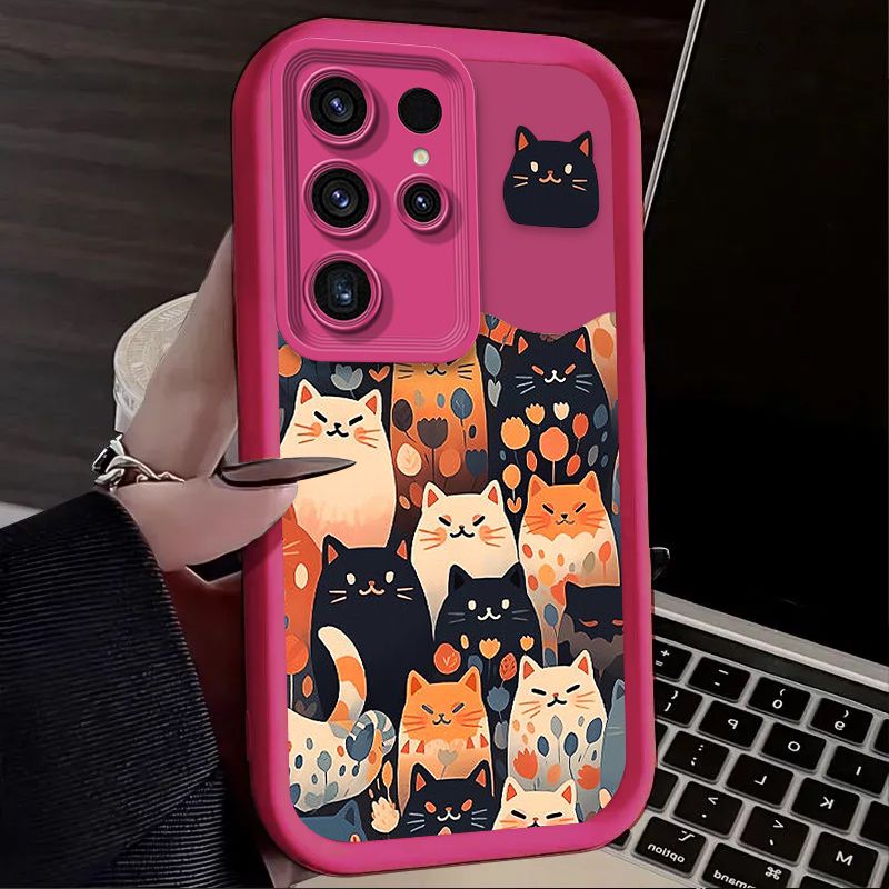 Αστεία ματ θήκη τηλεφώνου Terror Hell Cat για Samsung Galaxy S25 S24 S23 Ultra S22 S21 Plus FE 5G A54 A34 A14 A73 A53 A33 5G_voghion.com