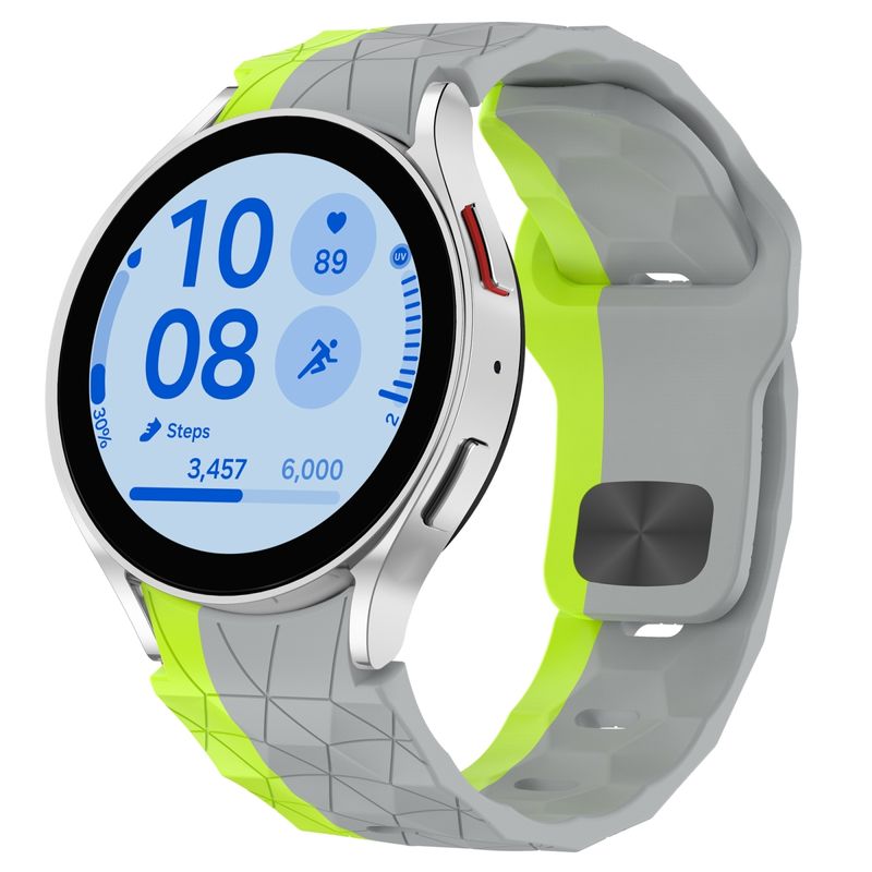 Samsung Galaxy Watch FE 40mm Futbol Doku Ters Tokalı Silikon Saat Kayışı (Gri Yeşil)_voghion.com