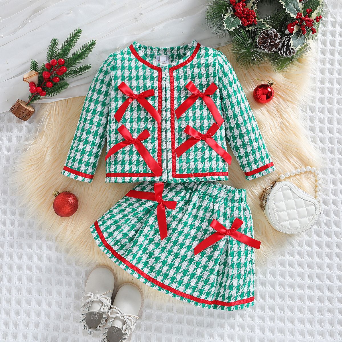 SAMGAMIBABayins children's clothing autumn and winter girls' set, small fragrance style long sleeved plaid jacket short_voghion.com