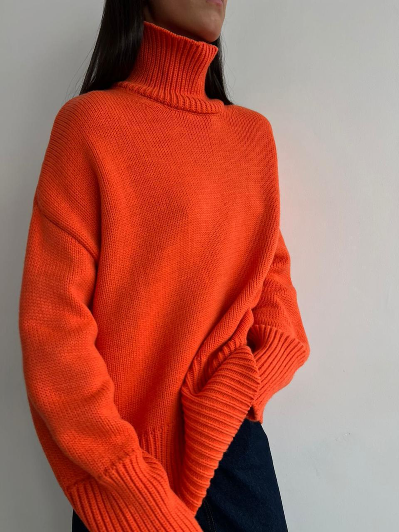 Half turtleneck sweater autumn and winter women's commuter solid color turtleneck knitted pullover sweater_voghion.com